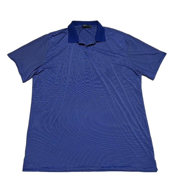 Tapulco Polo Shirt Mens XL Navy Blue Stripe Performance Stretch Golf Casual - Picture 1 of 7
